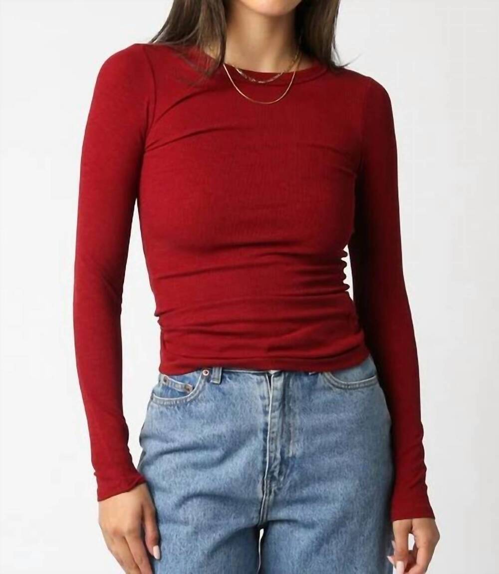 NEW OLIVACEOUS cassie long sleeve ribbed top in wine